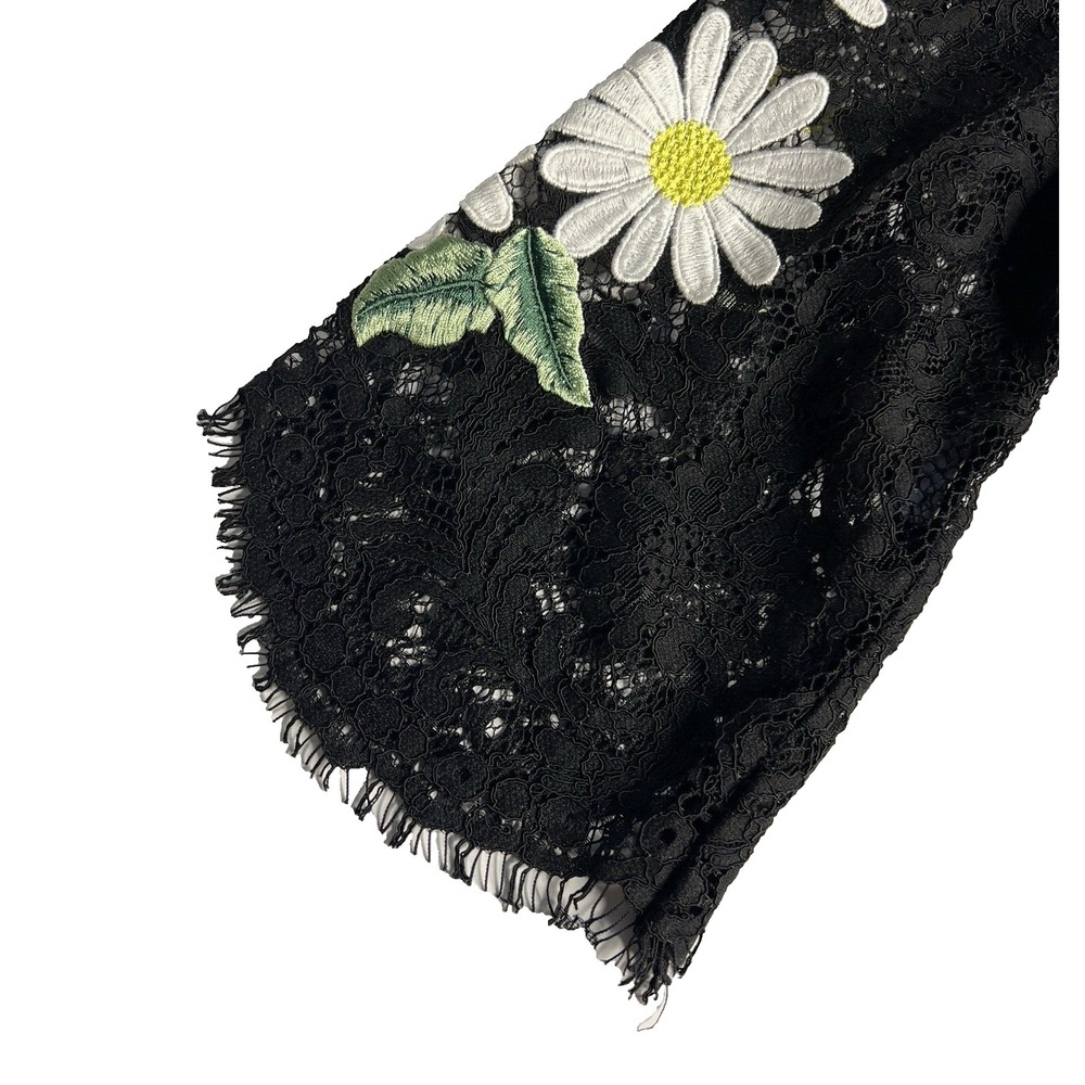 Floral Embroidered Sheer‎ Boho Hippie Black Dress Women S/M - Picture 4 of 10